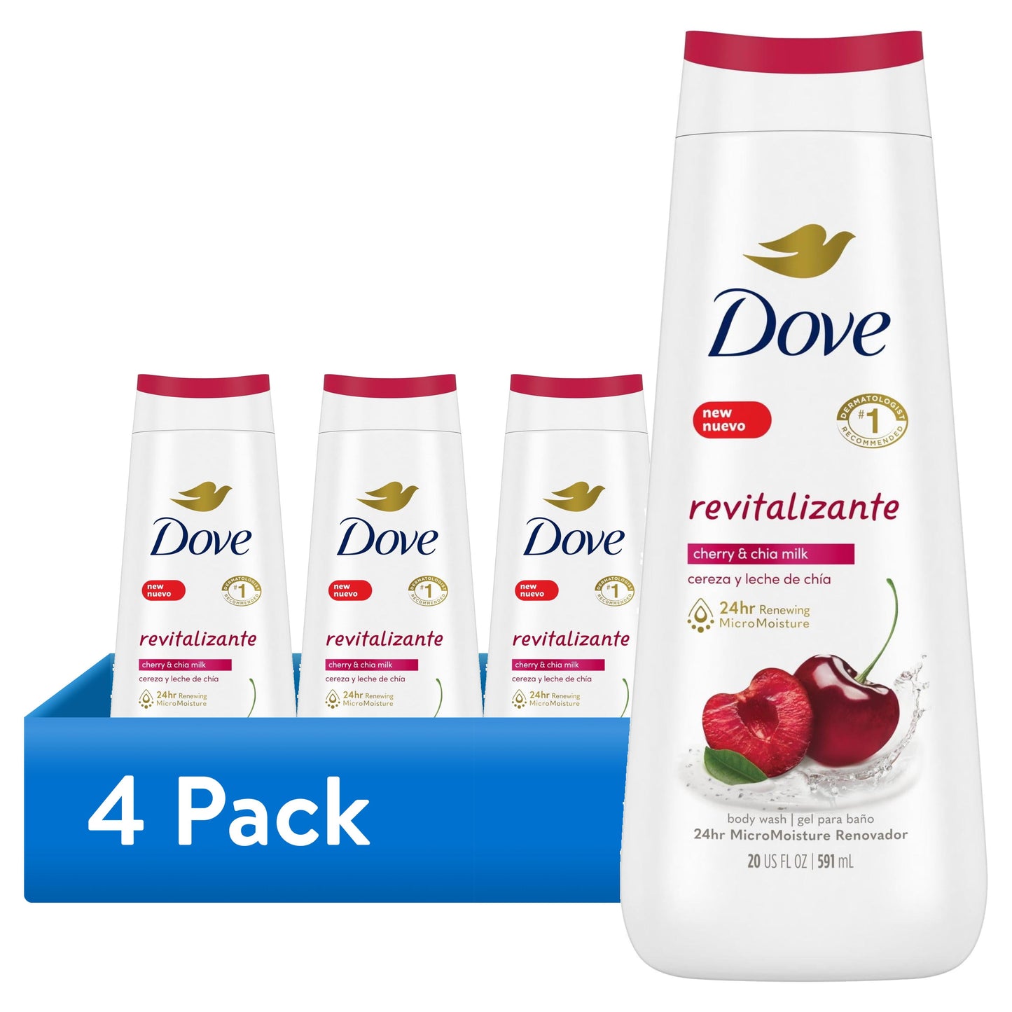 (4 Pack) Body Wash Revitalizante Cherry & Chia Milk, 20 Oz